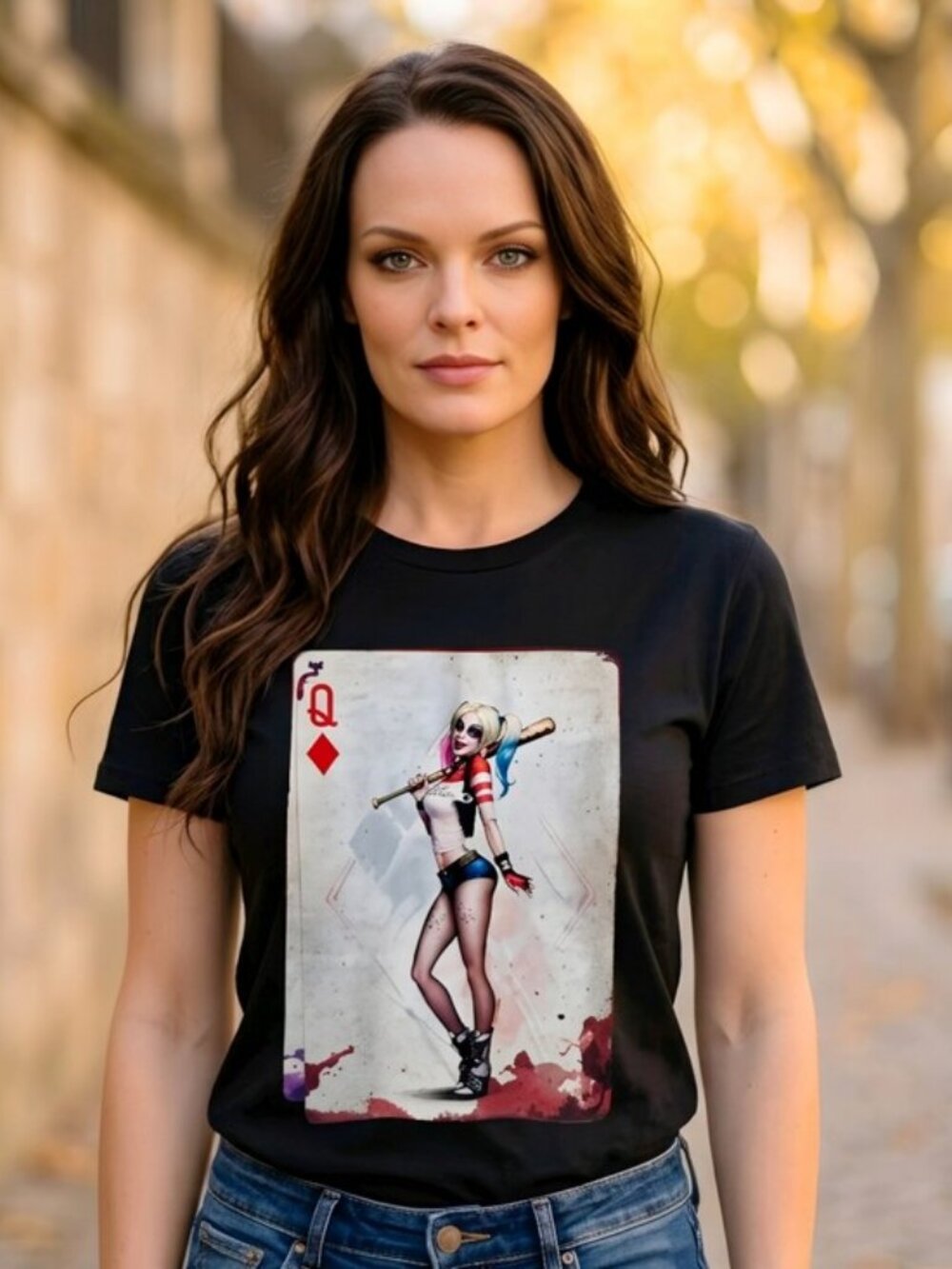 DC Comics ✦ Harley Quinn Card Graphic Tee ✦ Black Streetwear Classic Y2K XS